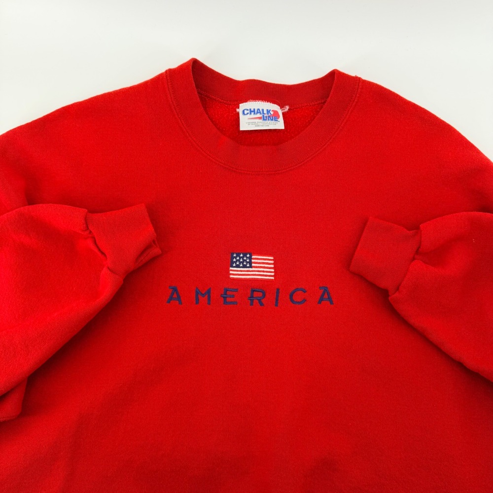 Chalk Line Vintage America Crewneck Sweatshirt XXL Red Made in USA Russell 250th